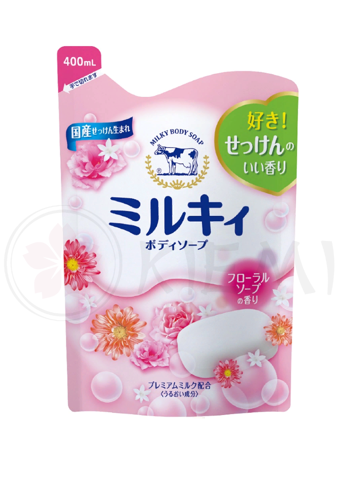 Cow Brand Milky body soap Жидкое мыло для тела с керамидами и молочными протеинами аромат цветов 
