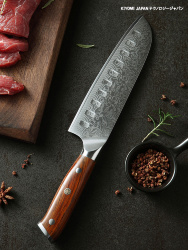 Японский кухонный нож, Сантоку KIYOMI JAPAN 17.5 см, Дамасская сталь, повар, шеф